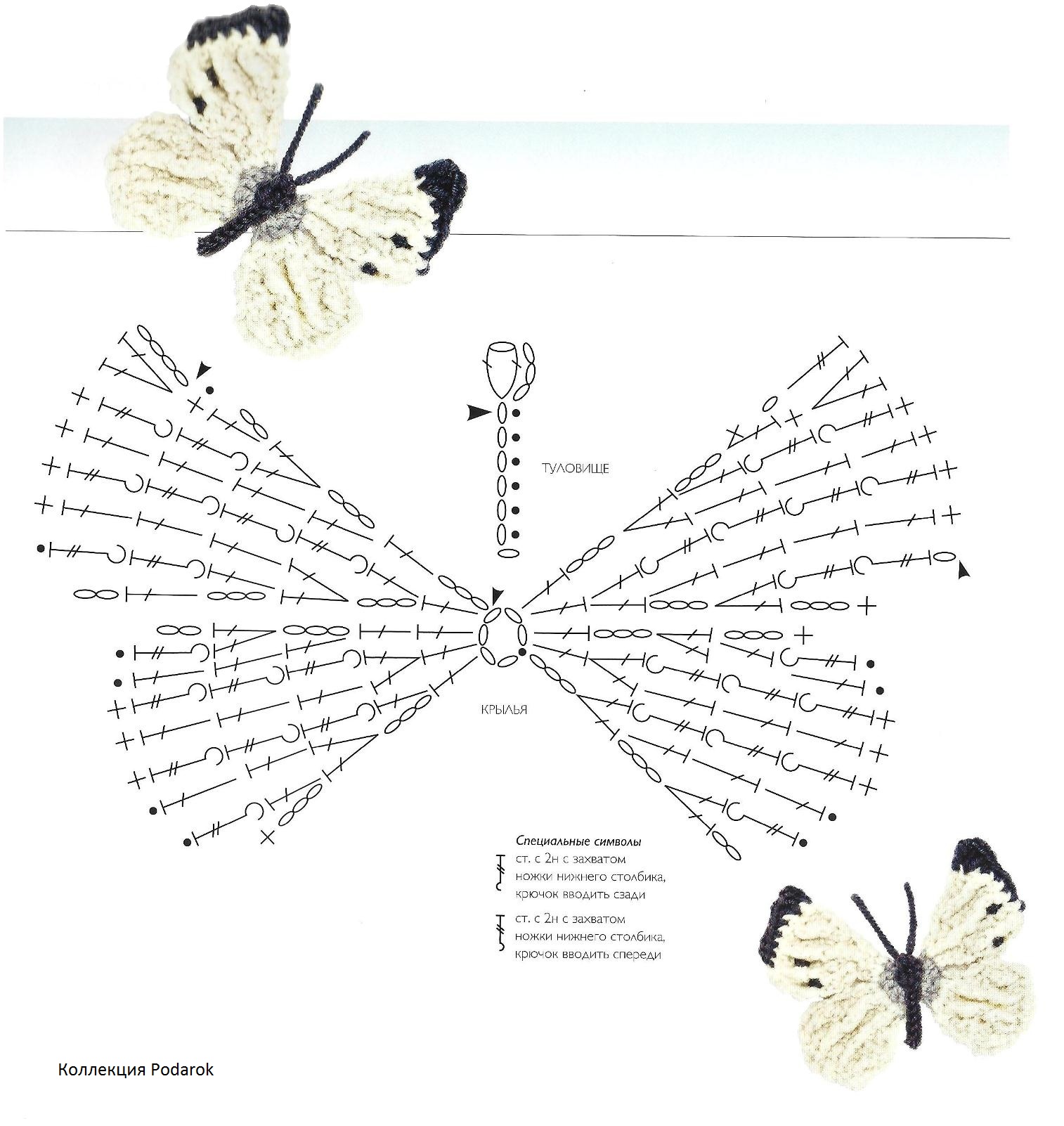 Схема вязания бабочки крючком для начинающих с описанием