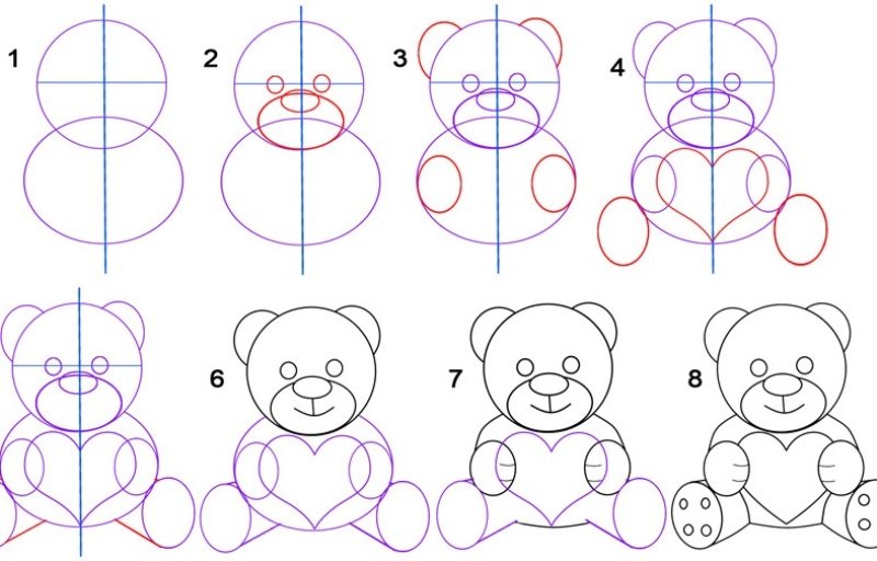 Как нарисовать медведя поэтапно карандашом - простой урок рисования для детей + инструкция с фото