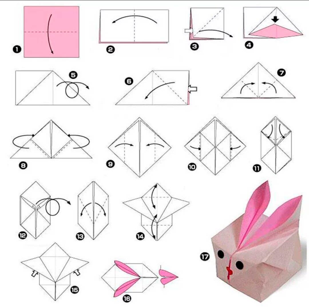 Модульное оригами зайчик. схема сборки. пошаговая инструкция с фото