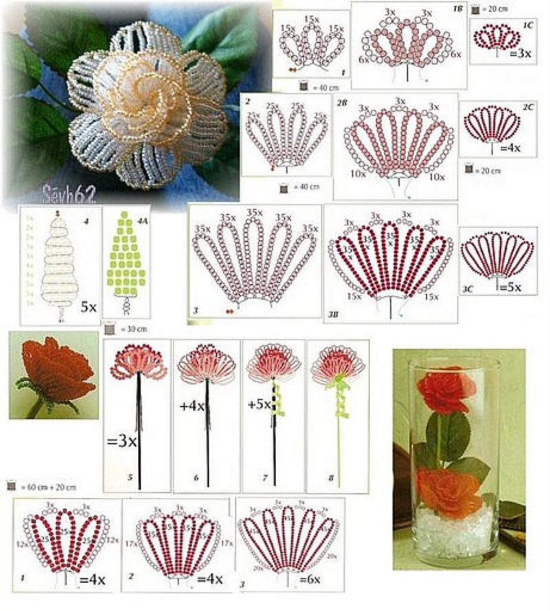 Плетение маленьких и больших бокаловидных роз: схемы плетения, фото красивых букетов из роз Мастер классы для начинающих по плетению бутона розы