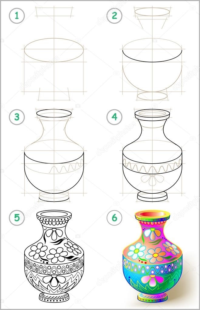 Как нарисовать вазу с цветами карандашом и красками поэтапно