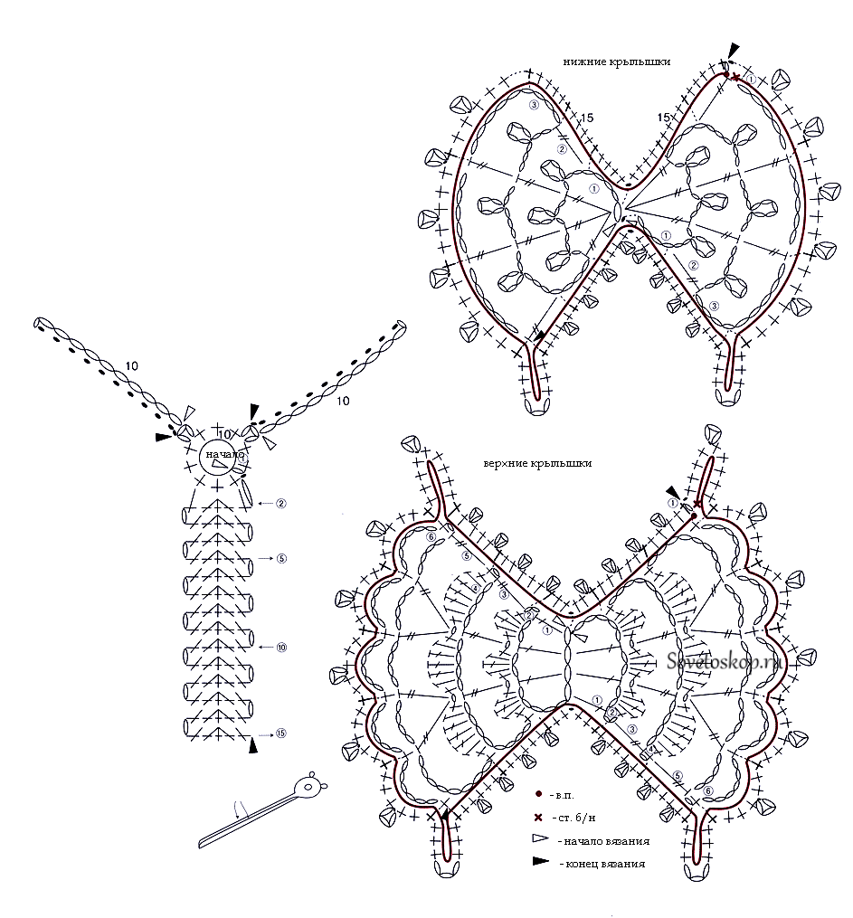 Как связать бабочку крючком схема