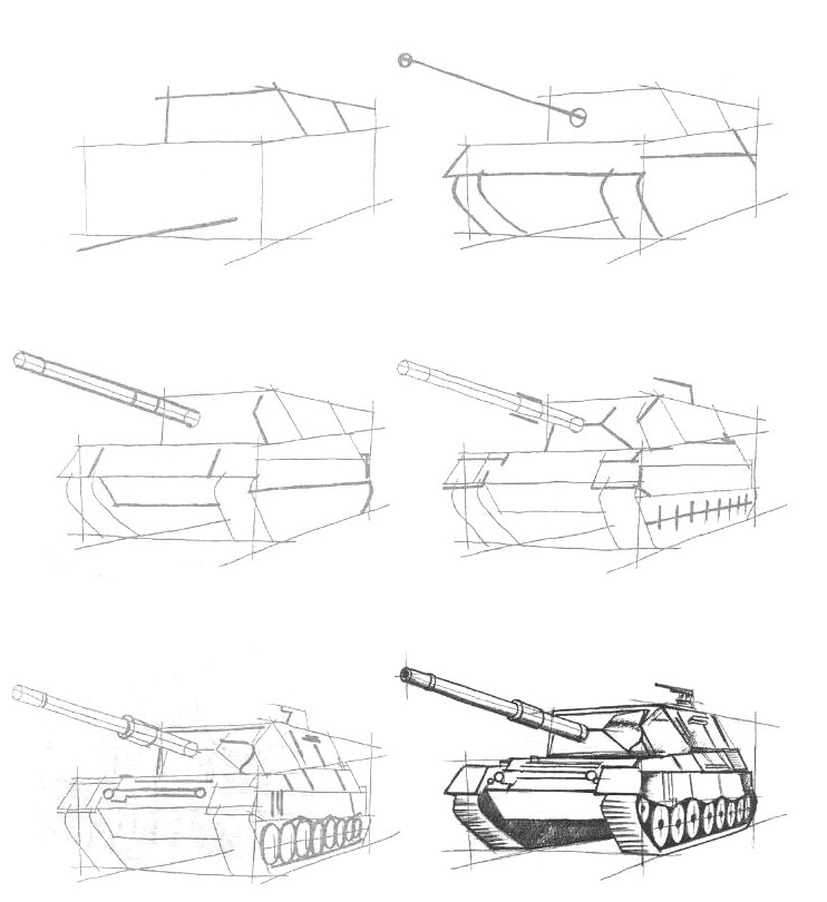 Как нарисовать танк карандашом поэтапно