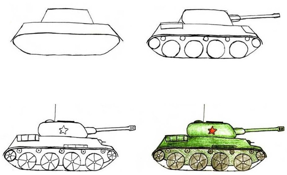 Военная техника отличный вариант для учебы рисованию мальчиков Подробные пошаговые инструкции по рисованию танков Т-34, Мауса, Тигра карандашом