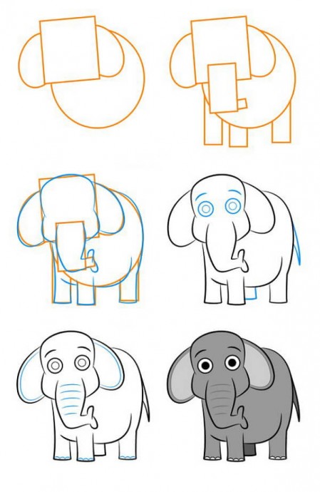 Как нарисовать слона карандашом поэтапно: легкий уроки рисования для детей