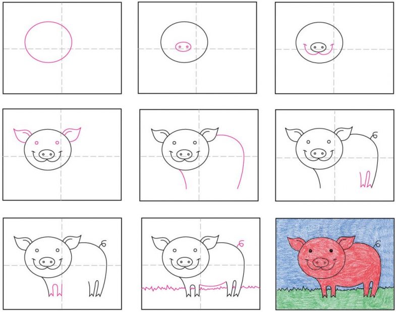 Хрюшки одни из самых популярных фигур для рисования начинающим художникам Все про рисование свиней карандашом своими руками - фото идеи и примеры, советы, поэтапные инструкции