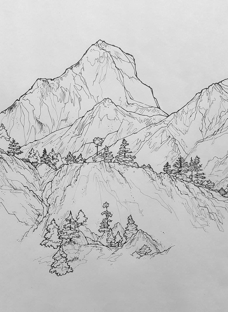 Как без труда нарисовать пейзаж гор карандашом и красками Рисуем горы сухой пастелью, гуашью и карандашами