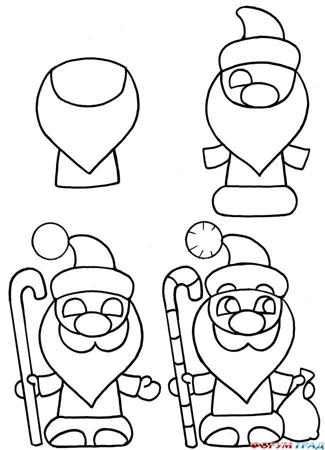 Как нарисовать деда мороза и снегурочку карандашом поэтапно? рисунок деда мороза и снегурочки для детей