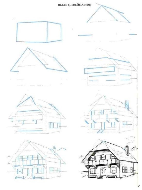 Как нарисовать дом - уроки для начинающих и примеры выполненных работ карандашом