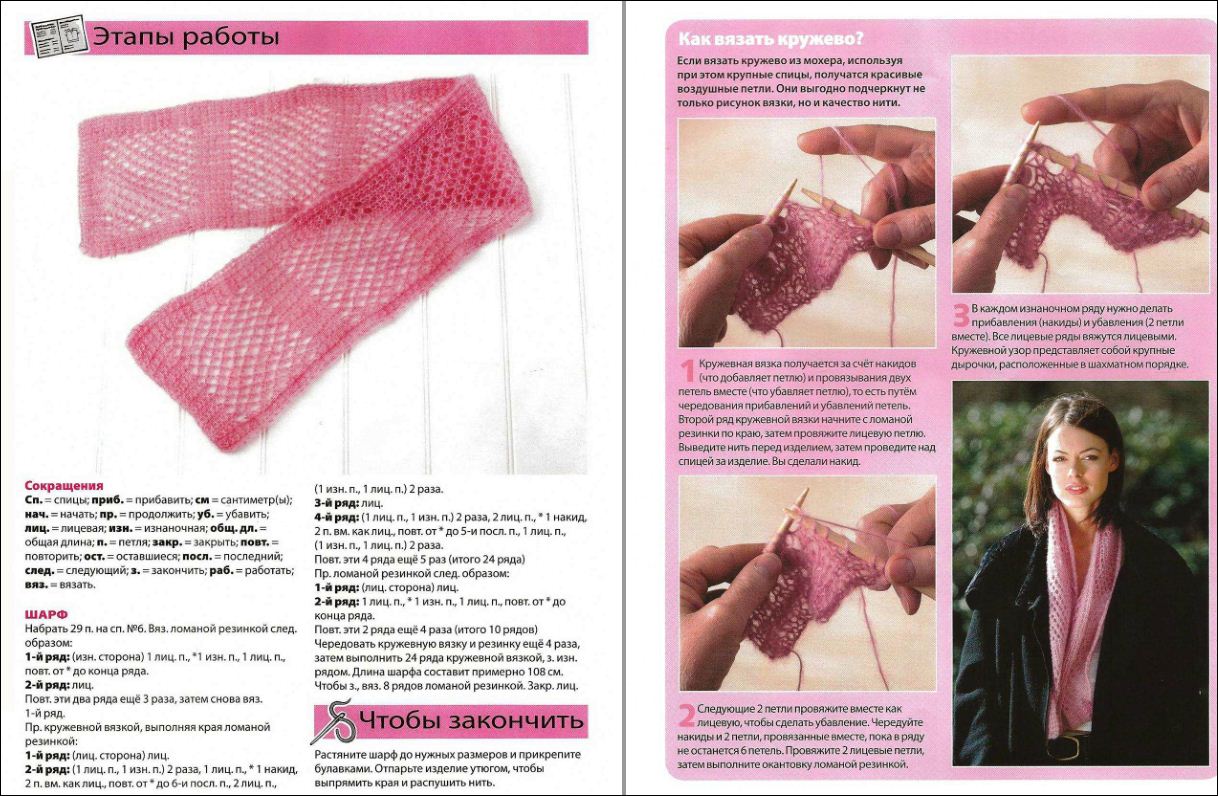 Двухсторонние узоры для вязания шарфов спицами