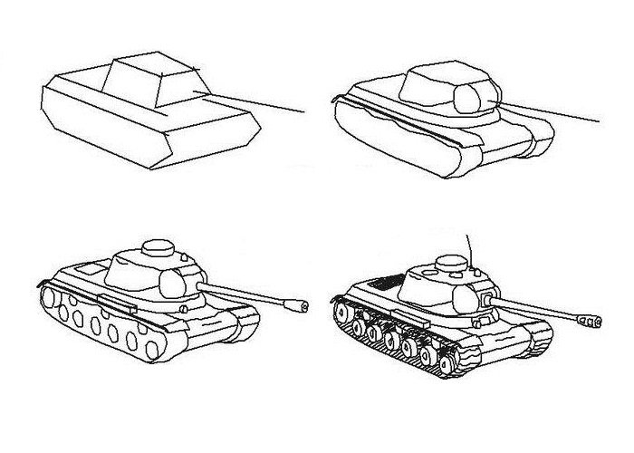 Как нарисовать танк карандашом поэтапно для начинающих и детей? как легко и красиво нарисовать танк т-34, ис-7?