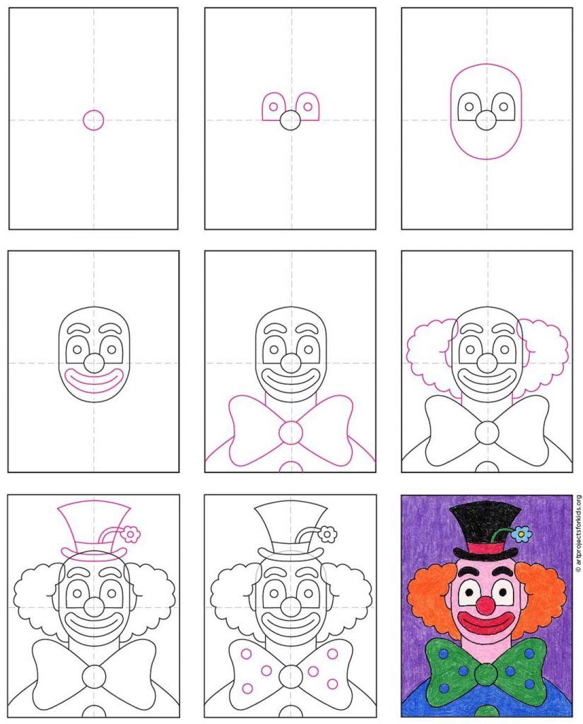 Как нарисовать клоуна карандашом поэтапно: лучшие идеи создания красивого рисунка (110 картинок)