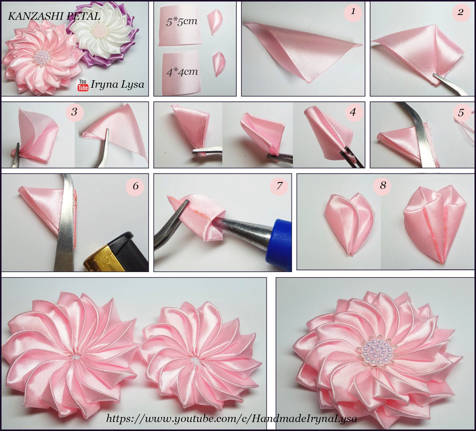 Подробный мастер-класс по изготовлению васильков в технике канзаши с описанием процесса Так же вам будут представлены видео и пошаговые фото уроки