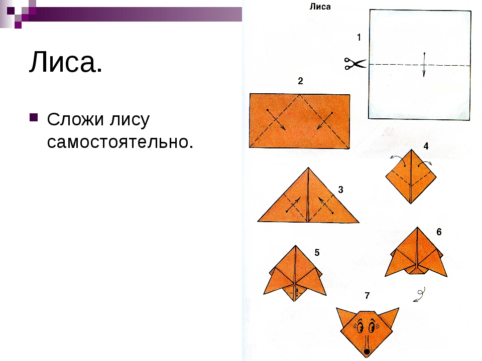 Складывать из бумаги. Оригами лиса схема. Схема оригами Лисичка. Лиса оригами из бумаги схемы для детей. Оригами лиса для дошкольников.