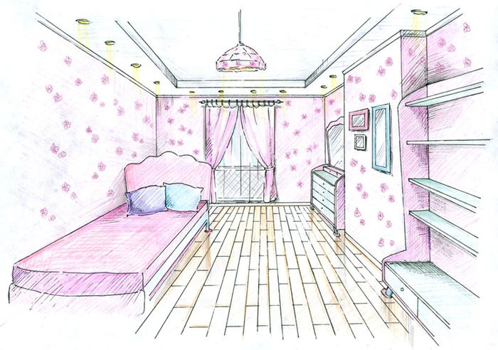 Схема рисования мебели для детей. увлекательные занятия: как нарисовать комнату. рисунок дизайн комнаты