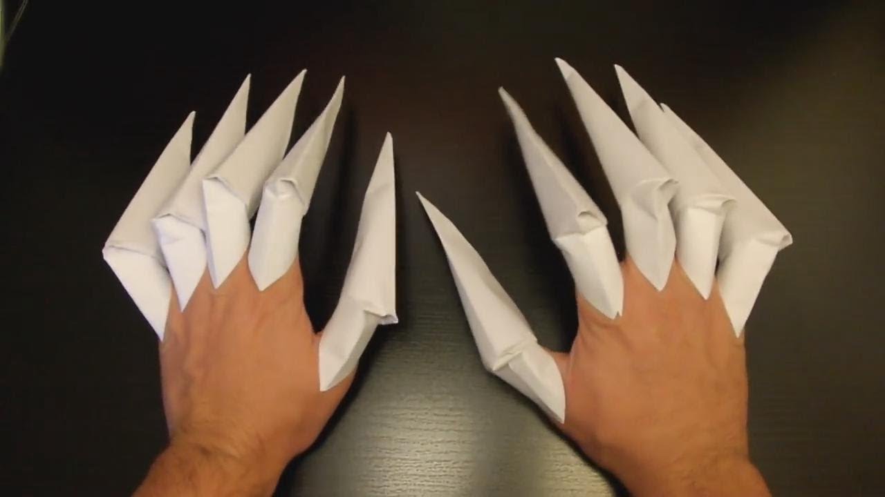 Коготь из бумаги видео. Ногти из бумаги. Когти из бумаги. Оригами когти. Пальцы из бумаги.