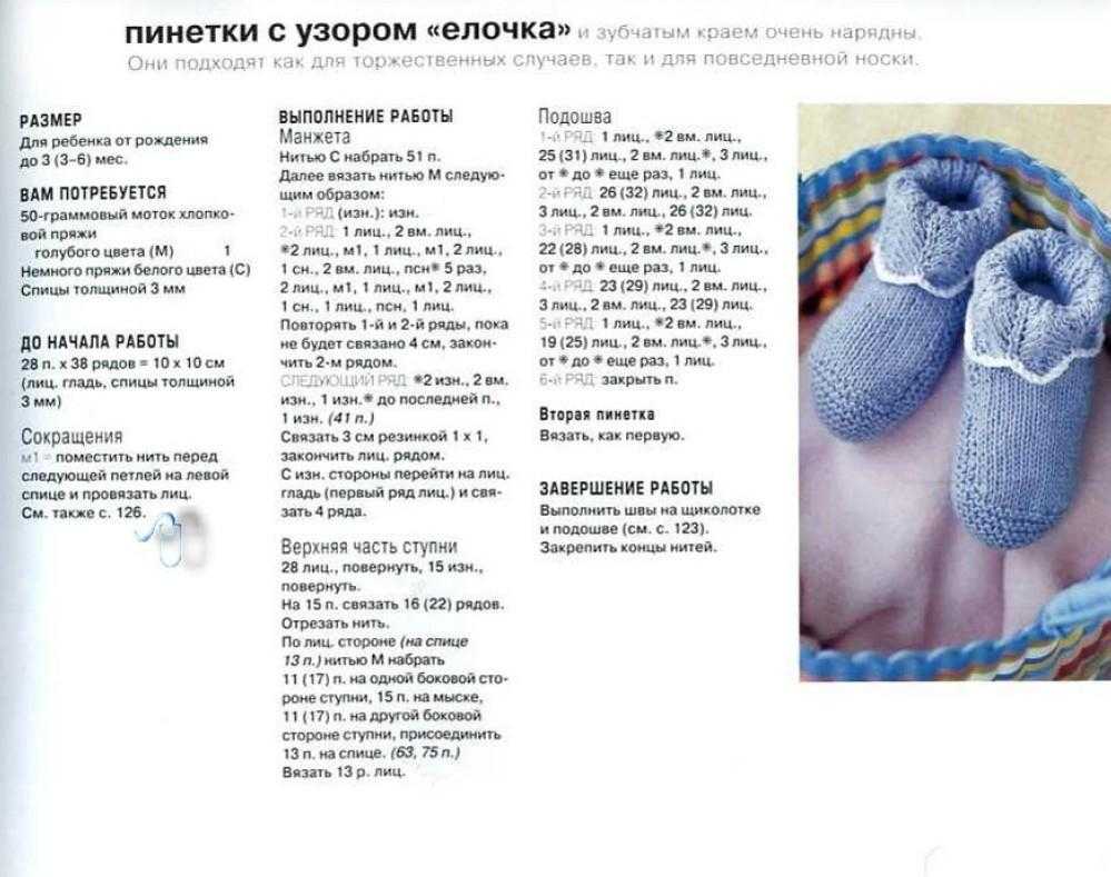 Пинетки спицами для новорожденных-схемы и описание для мальчиков и девочек