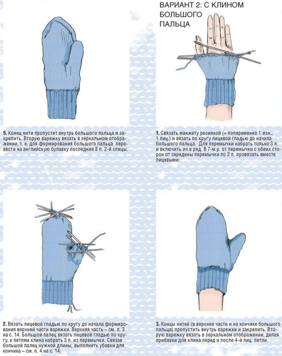 Варежки на 2 спицах для начинающих: детские варианты рельефным узором