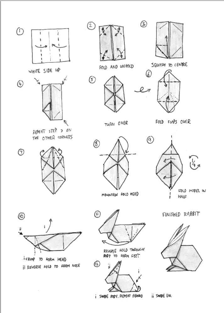 Оригами из бумаги заяц для детей: пошаговая инструкция по схеме сборки