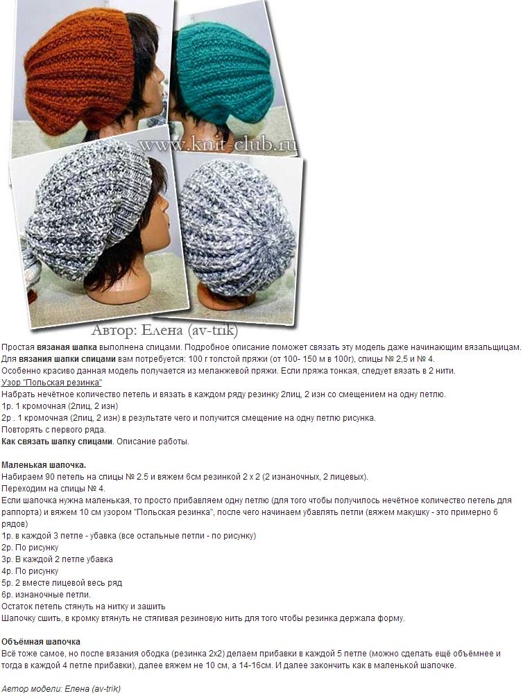 Вязаные шапки - тренд сезона (400 фото, схемы вязания)