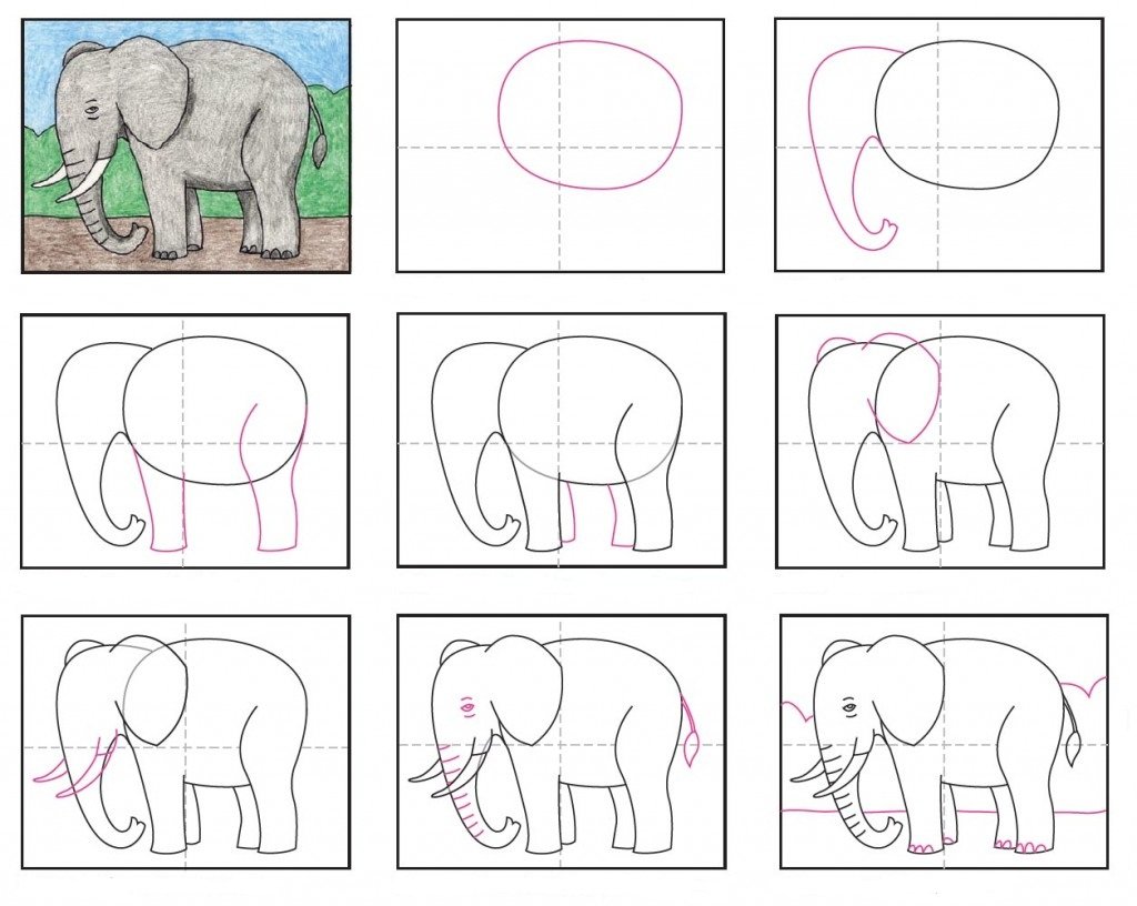 Как нарисовать слона карандашом поэатпно для детей 8-10 лет