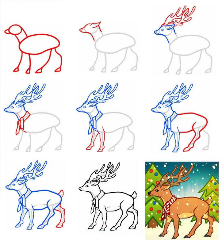 Как нарисовать оленя карандашом: пошаговые инструкции для детей и начинающих, учимся рисовать по клеточкам