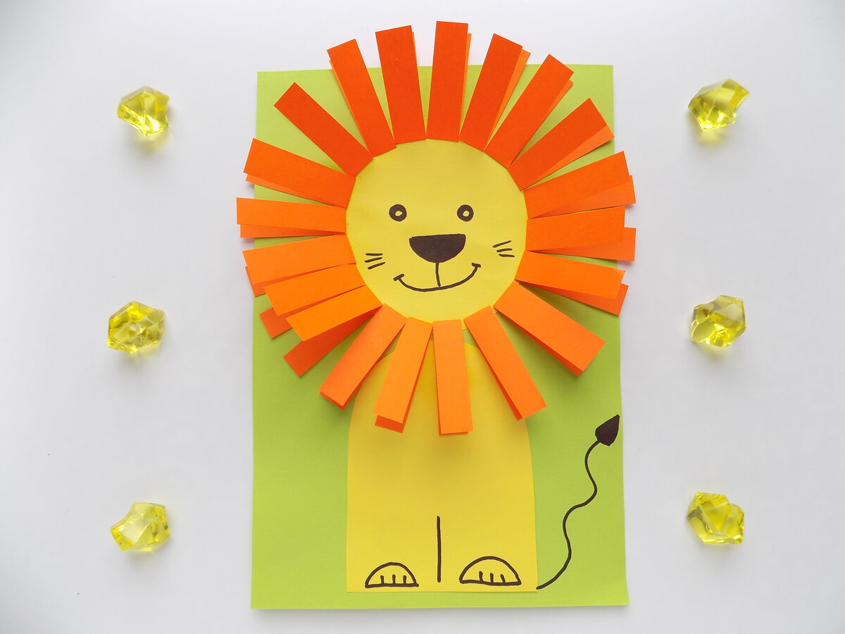 Лев интересный пример для создания детских аппликаций Подборные мастер-классы по созданию аппликаций в виде львов из цветной бумаги, картона и подручных материалов