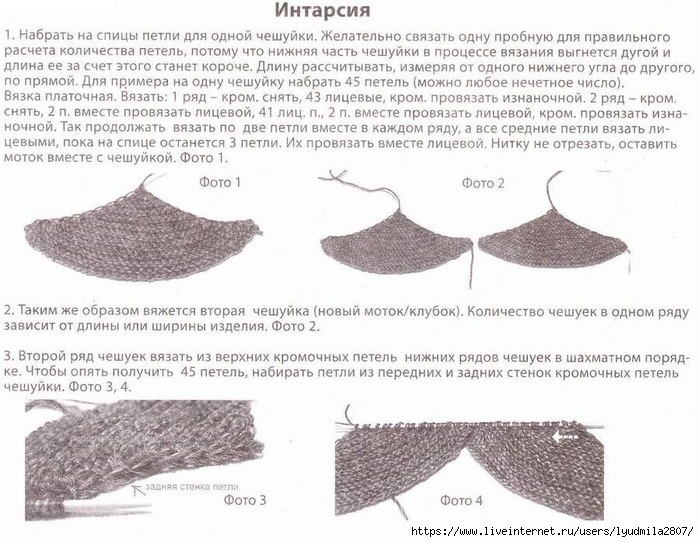 Узор чешуйки спицами схема