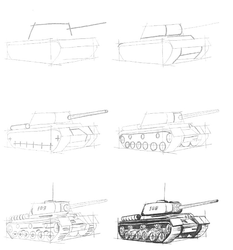 Как нарисовать ребенку танк? как нарисовать танк е-100, тигр, ис-7 поэтапно карандашом?