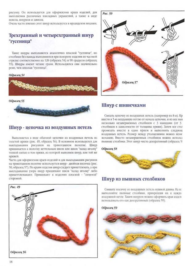 Вязание шнура крючком: схемы и описание. шнур "гусеничка". нитки для вязания крючком