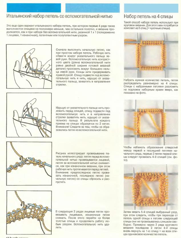 Итальянский набор петель спицами для резинки 1х1 и 2х2