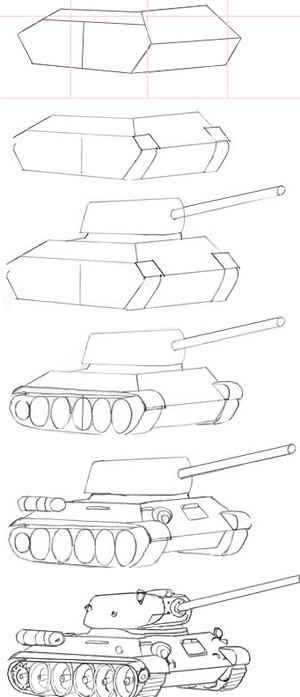 Учимся рисовать танк т-34 и т-34-85 карандашом поэтапно